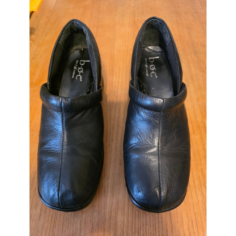 b.o.c. Born Concept Women 10 Black Clogs Mules Leather Wedge Comfort Shoes